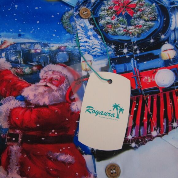 Christmas Hawaiian Shirt Men's size 3XL Short Sleeve Button Up Santa Poly NWT - Picture 9 of 11
